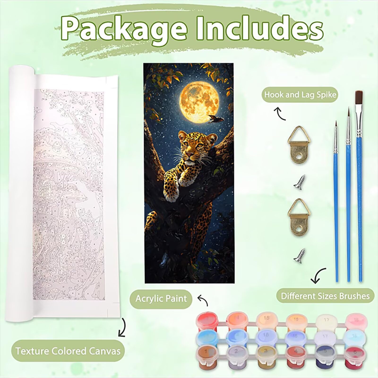 Malen Nach Zahlen 50x150cm Leinwand Mond Malen Nach Zahlen Erwachsene mit Ohne Rahmen, DIY Kreativ Set für Erwachsene mit Pinseln und Acrylfarbe, Zimmer Deko Leopard Landschaft Geschenk, P0M-461