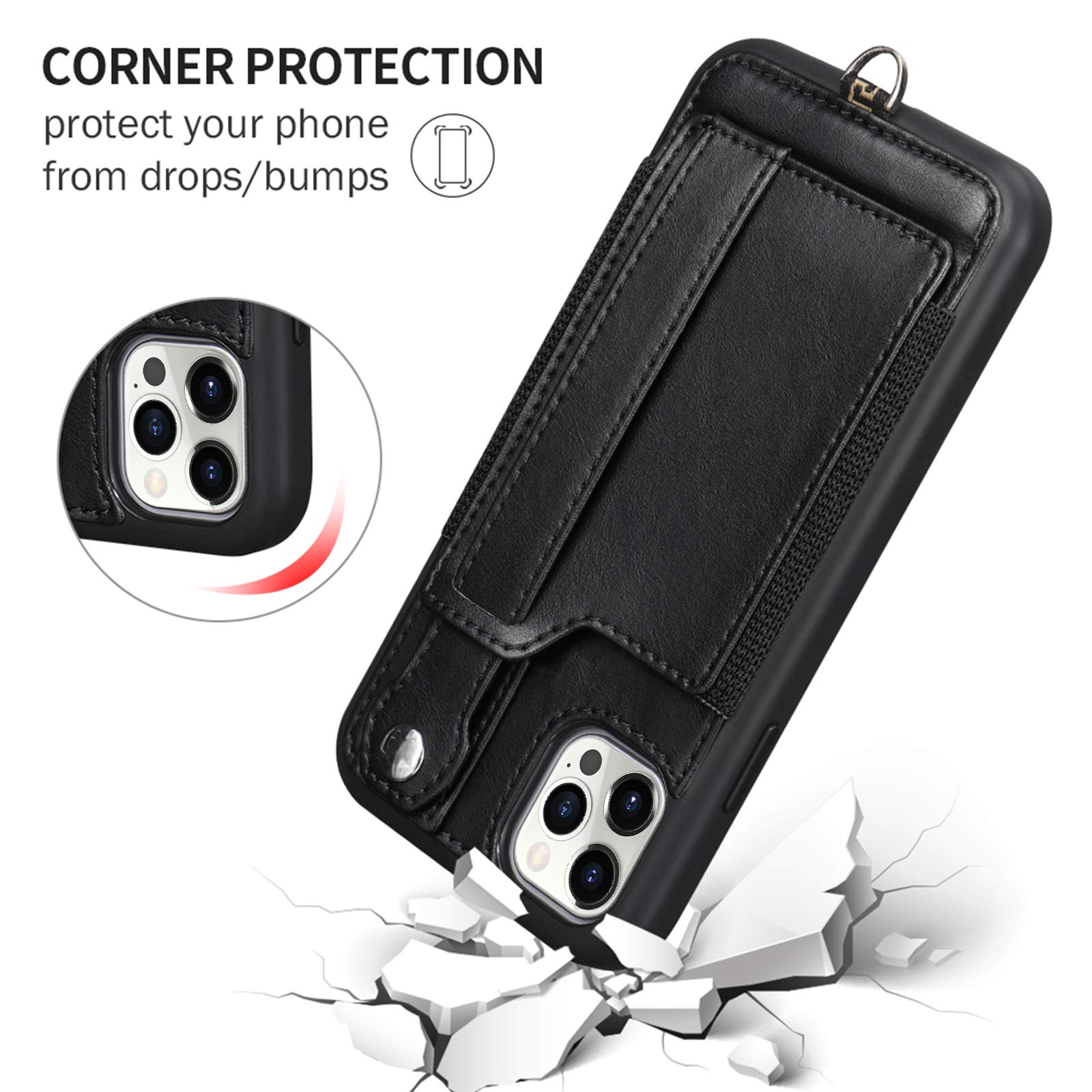LEMAXELERS Custodia A Portafoglio Per IPhone 12 In Pelle PU – Flip Cover Magnetica Con 3 Slot Per Carte, Supporto Per Video E Protezione Antiurto (SD XW Black)