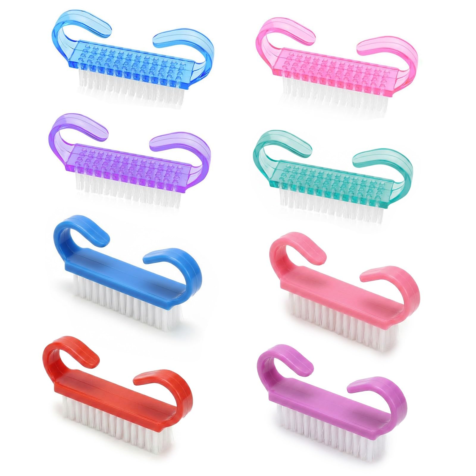 Spazzolino Unghie Mani,Set di 8 Spazzolino Unghie,con Manico in Plastica, Strumento di Pulizia,Spazzola Esfoliante per la Pulizia,per Nail Art