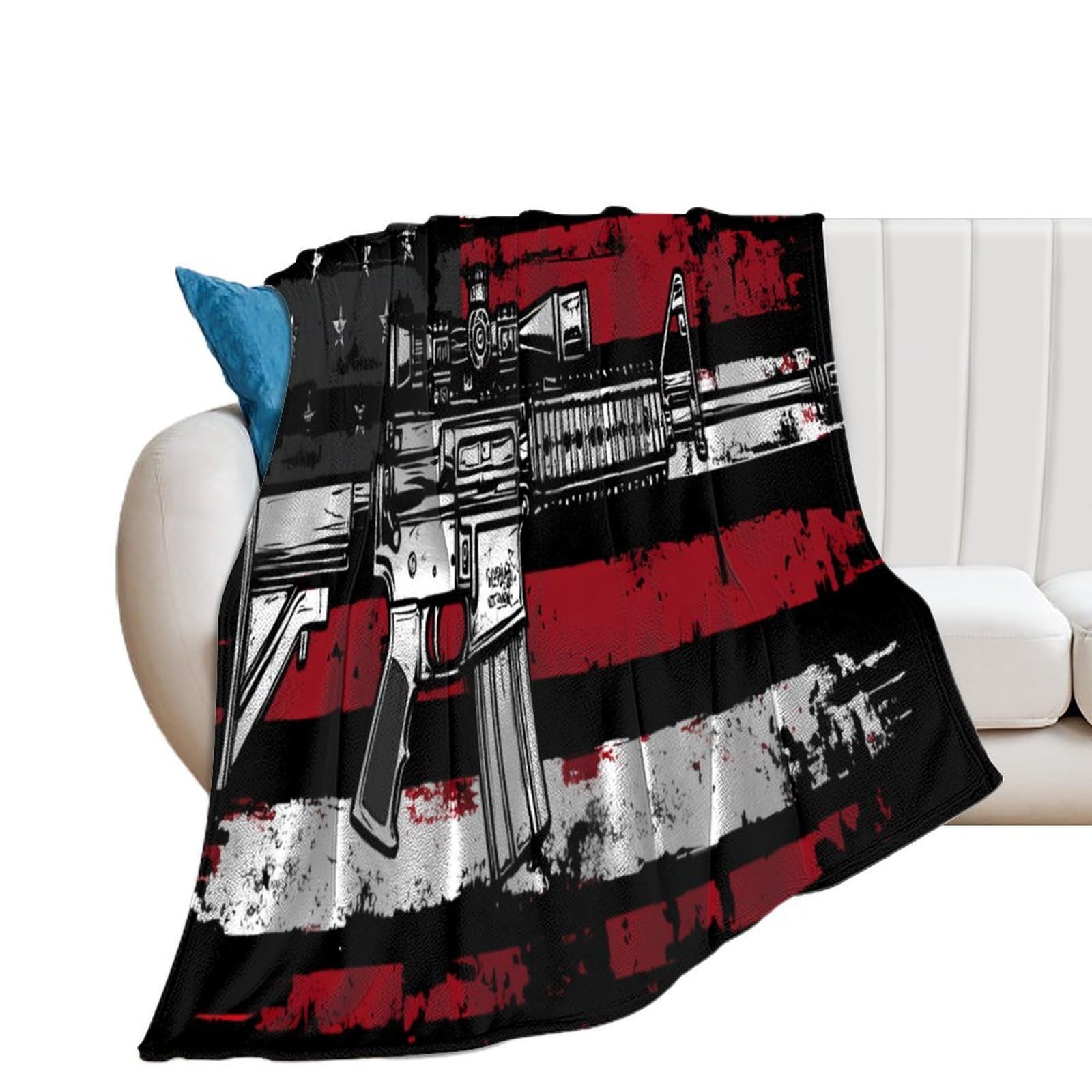 OUTBDNVFSA U.S Flag Guns Military Throw Blanket Lightweight Summer Blankets for Bed Sofa Camping Travel
