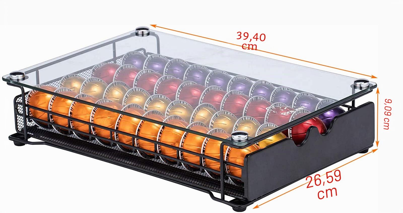 Vertuo - Cajón para cápsulas Nespresso con vidrio para gabinete, estante de almacenamiento de cápsulas Vertuoline para mostrador (cápsulas de clase 40)