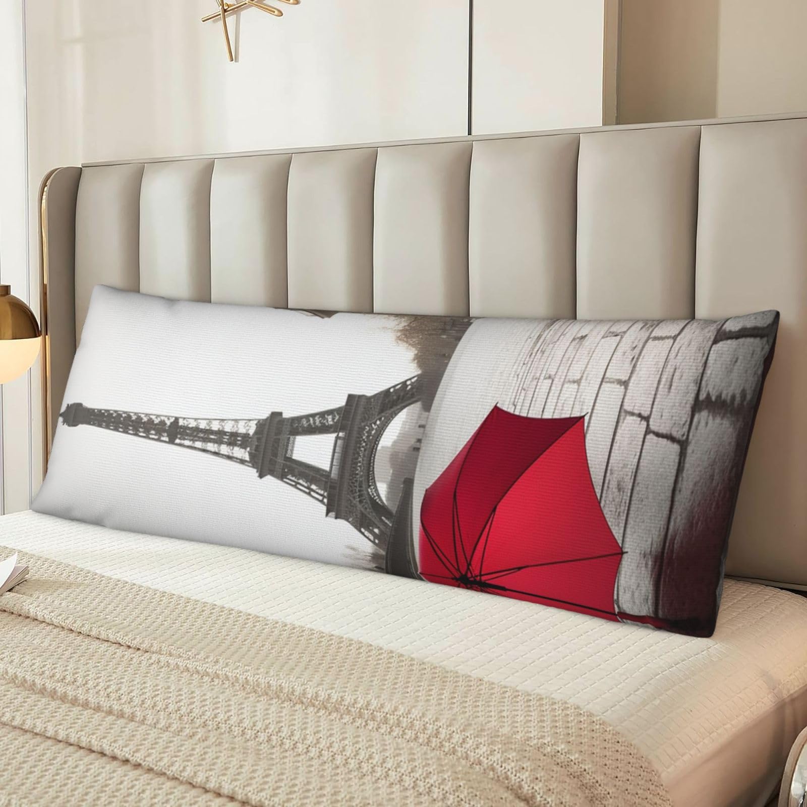 Eiffel Tower Paris Street Red Umbrella Body Pillow Case Cover, Microfiber Long Pillow Cases, Ultra Soft and Cozy Plush Body Pillowcase Decorative Long Bed Pillow Cover for Sleeping 20x54 Inches