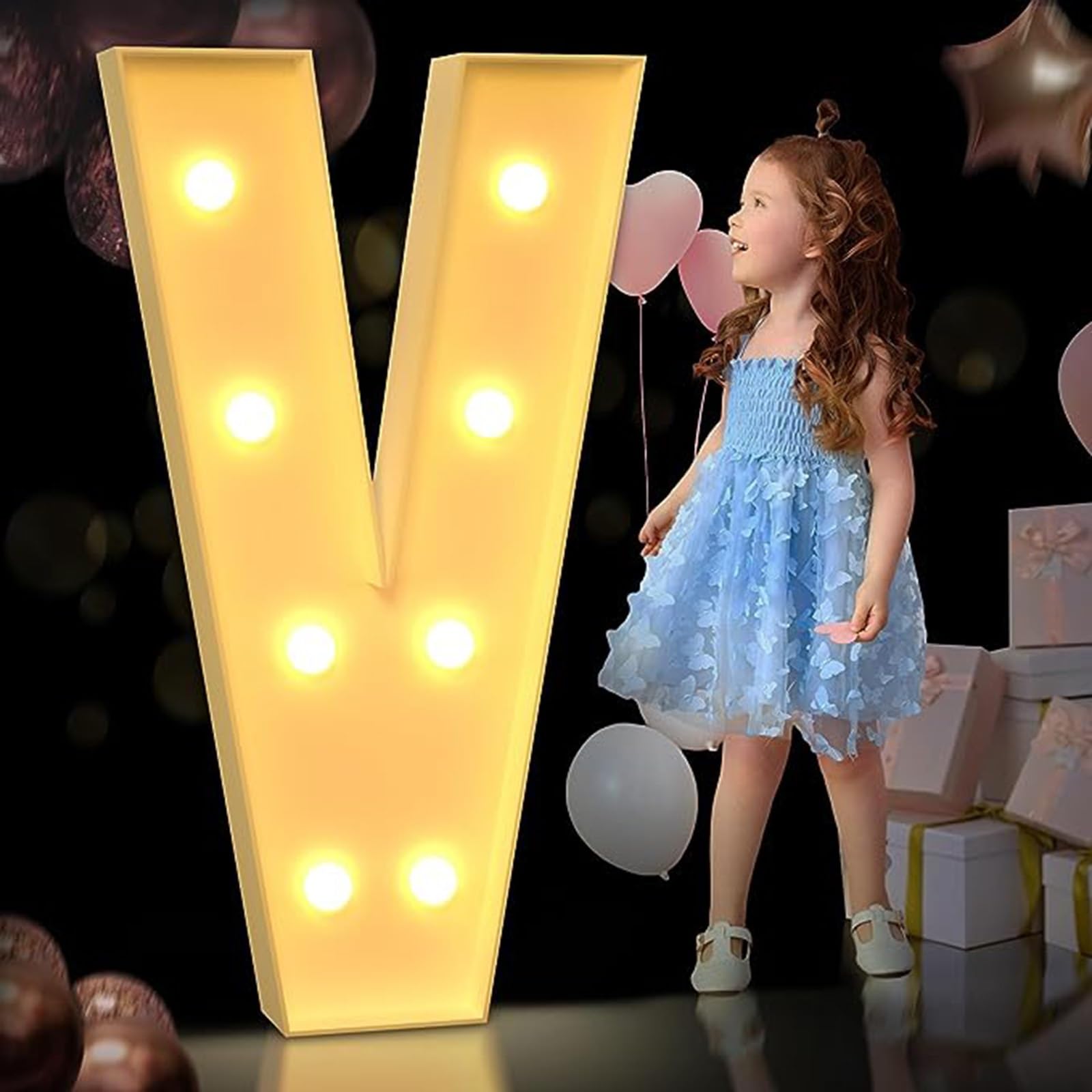 JINXED Wedding Decor 4FT Marquee Light Up Letters Large Marquee Letters LED Letter Lights Sign for Party Birthday Engagement Party Decor (Color : Letter V, Size : 120cm)