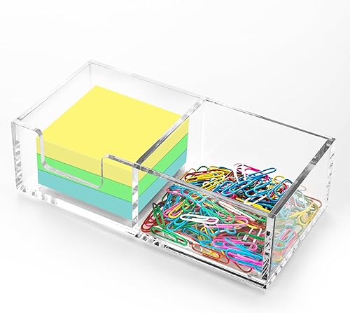 Esonmark Soporte para notas adhesivo 2 en 1 de acrílico transparente para organización de escritorio, oficina, hogar, dispensador de notas pop para