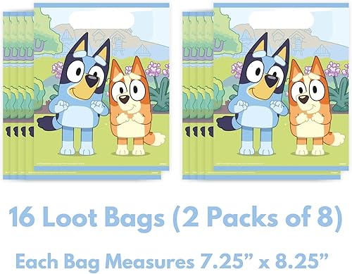 Miniatura 2 de Unique Bluey Party Favores  Bolsas de regalo Bluey  Paquete con 16 bolsas de regalo, 16 reventones, calcomanías  Decoraciones de fiesta de