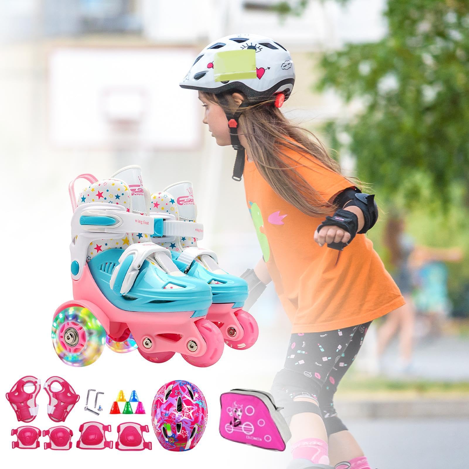 Pattini a Rotelle per i Bambini Ruote Luminose Età 3-8 Anni | Equilibrio Borsa da Trasporto dei Pattini da , Pista di Pattinaggio e Palestra