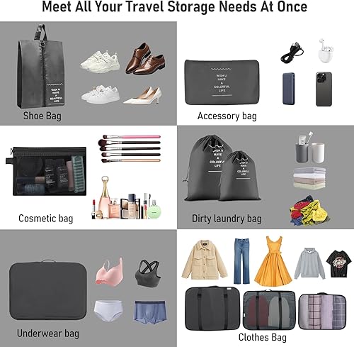 Vista 4 de Juego de 10 cubos de equipaje para viajes, bolsas organizadoras de equipaje para la familia, cubos de embalaje transpirables de malla para maletas