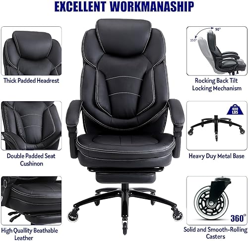 Miniatura 7 de KCREAM Silla de oficina grande y alta, silla de oficina reclinable con respaldo alto, con reposapiés, silla ejecutiva para computadora, silla de
