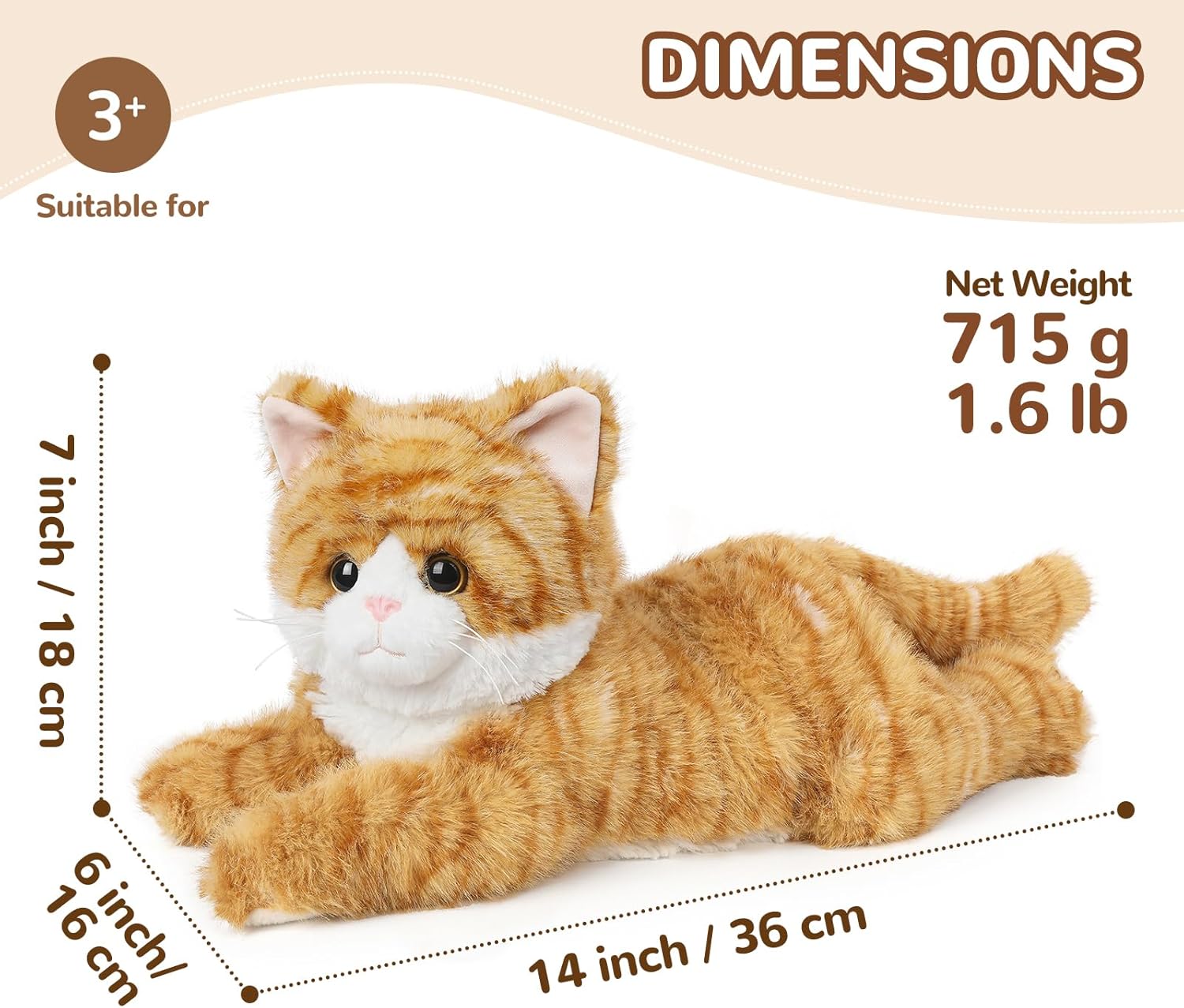 Orange Tabby Cat Stuffed Animals, Microwavable Stuffed Animal Adorable Fluffy Cat Plush for Warmth & Comfort, Heatable & Coolable Lavender Scent Cat Toys, Cute Soft Plushies Cat Gifts for Kids & Adult - Image 5