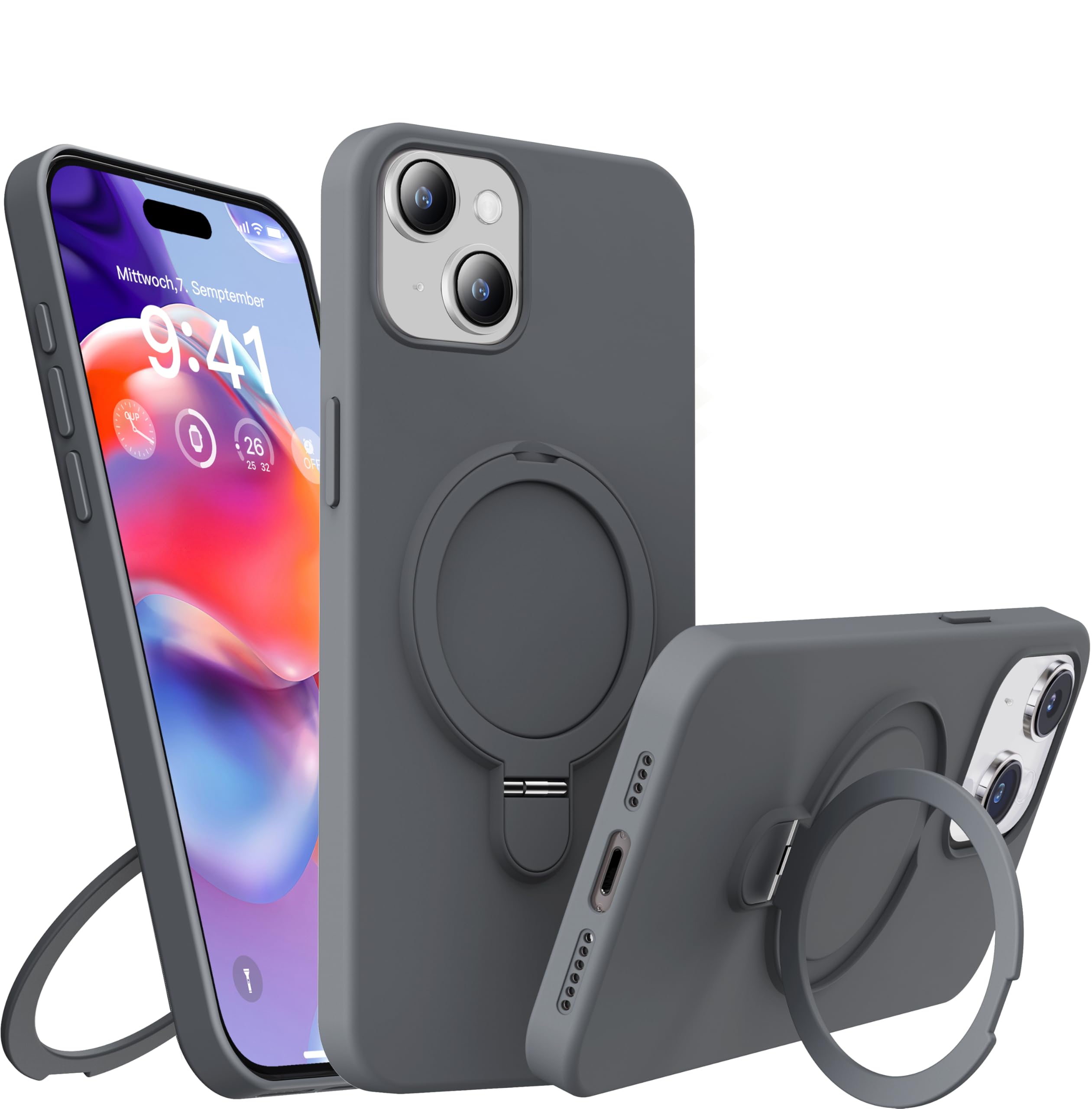 Coque silicone iPhone 16 Plus gris, finition haut de gamme et MagSafe - 7