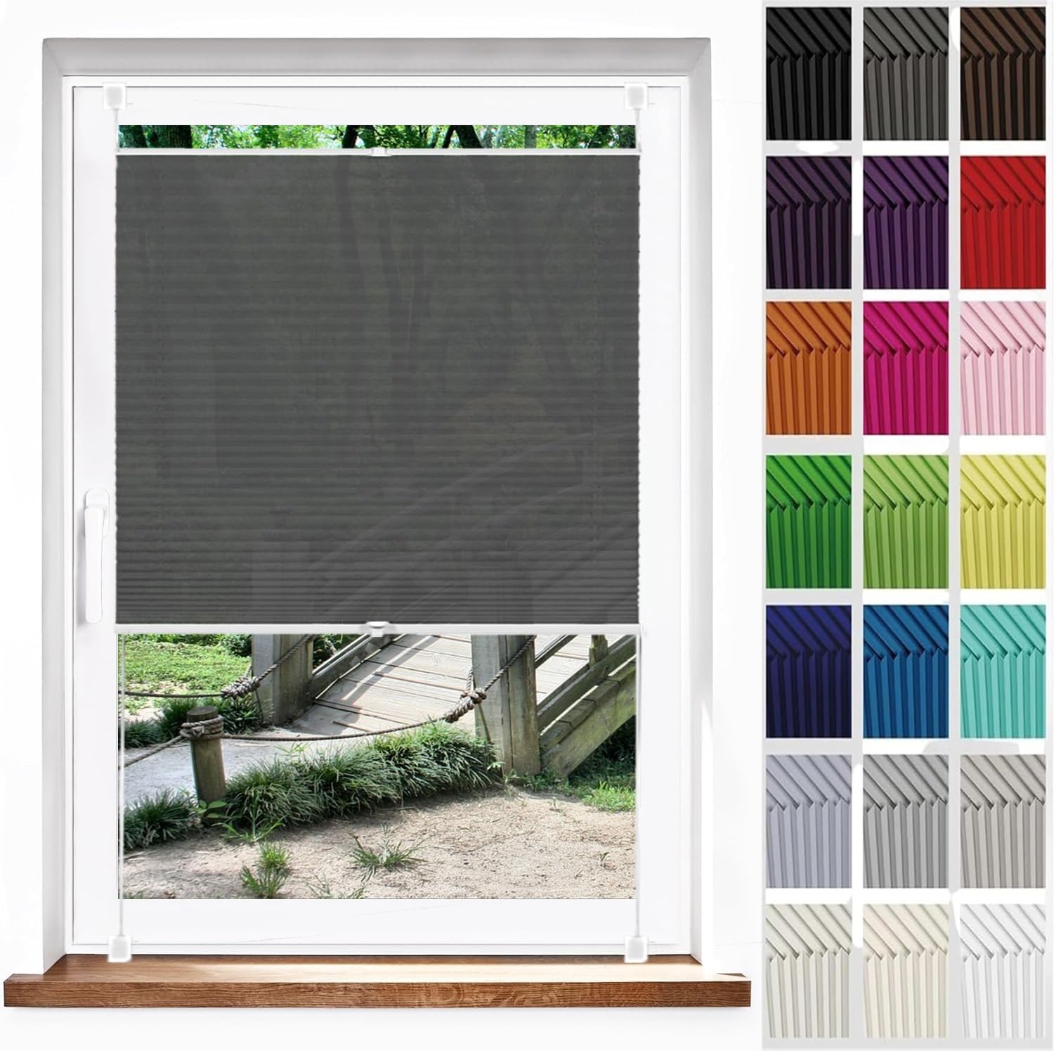 Plissee Plisseerollo Klemmfix Ohne Bohren 20 x 180 cm, Blickdicht Sichtschutz Sonnenschutz, Fenster Plissee Verdunklung Faltrollos, Klemmfix Plissee Ohne Bohren, für Fenster & Tür, Grau
