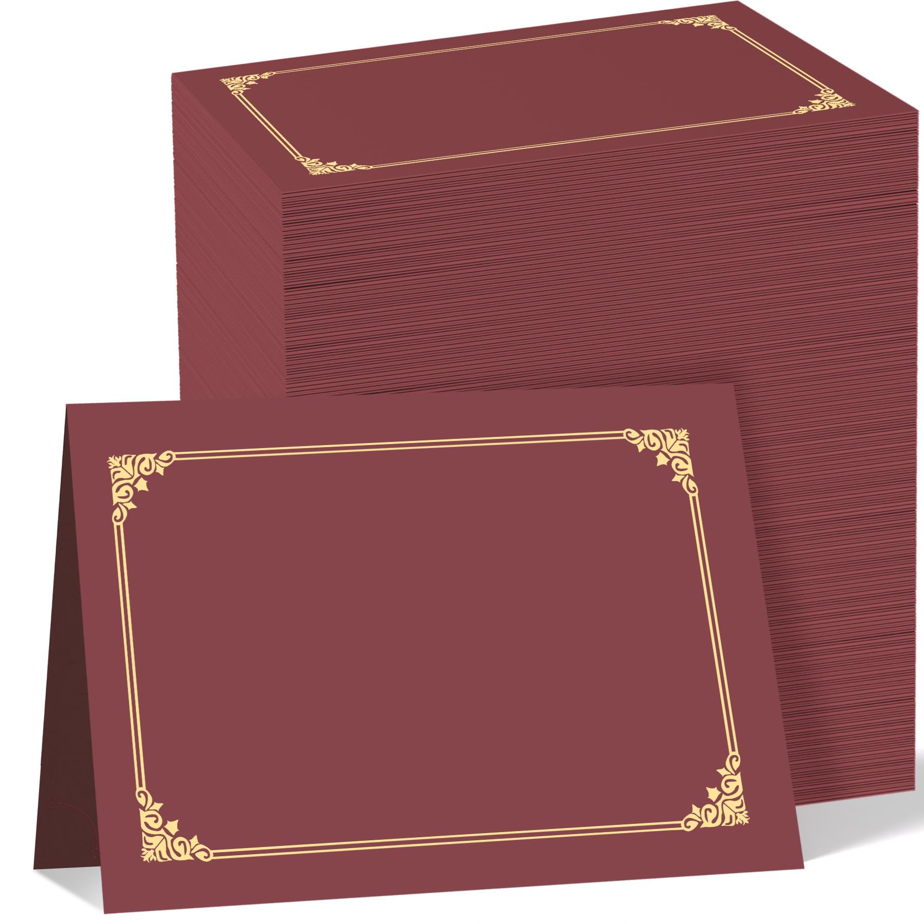 HAUTOCO 120 Packs Certificate Holders, Burgundy Diploma Holders, Document Award Covers Certificate Folders with Gold Foil Border for 8.5x11 Letter