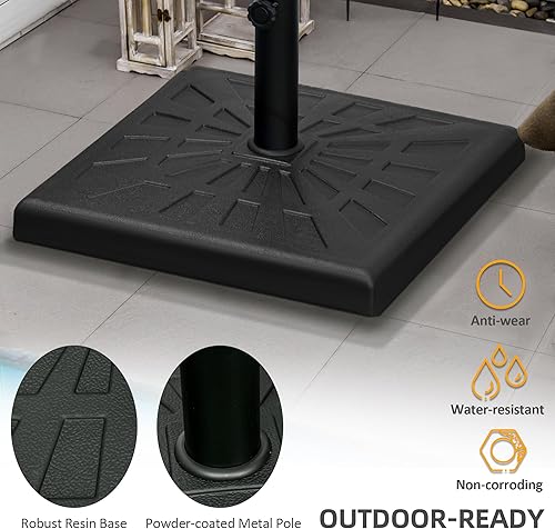 Miniatura 4 de Outsunny 42lbs Resin Patio Umbrella Base, 20" Square Outdoor Umbrella Stand Holder for Parasol Poles 1.26", 1.5", and 1.9" Dia