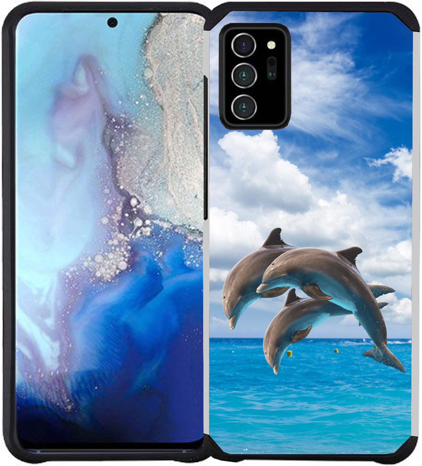 Cass Creations Case Compatible with Samsung Galaxy Note 20 Ultra, Dual Layer Shock Proof Bumper Protective Phone Cover - Dolphins