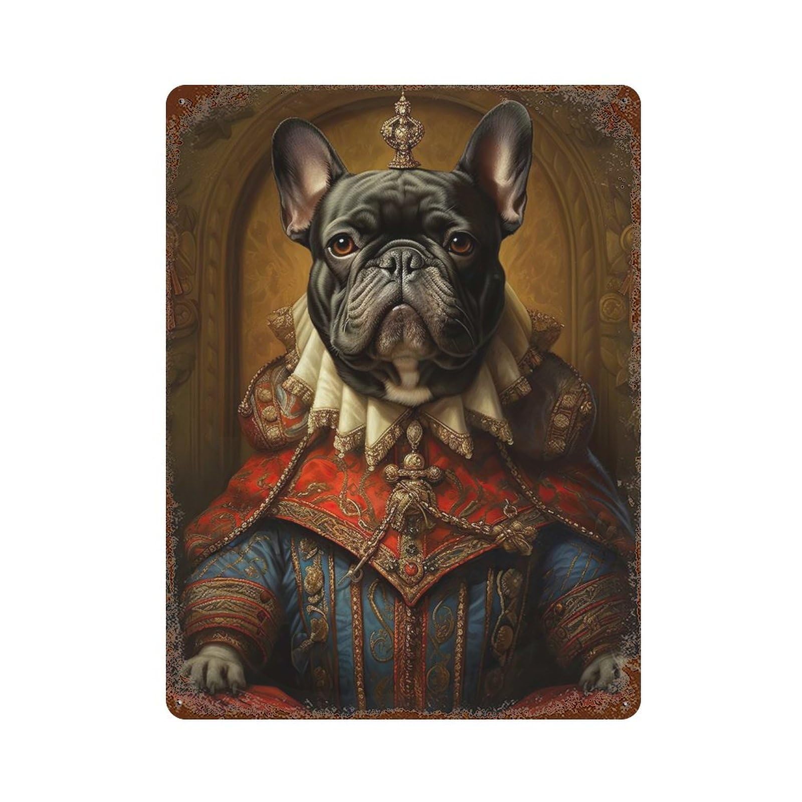 French Bulldog The King Retro Metal Sign 15.7"x11.8", Farmhouse Wall Decor for Cafe, Home Bar And Lounge Decor