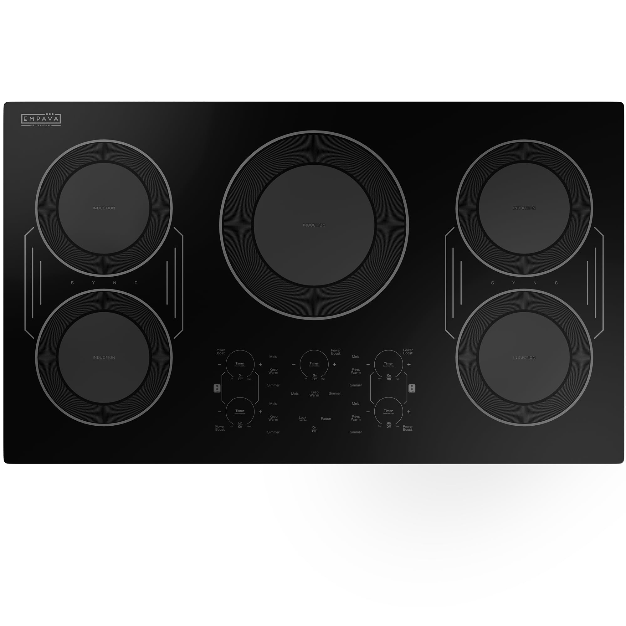Photo 1 of **DIRT**Empava Built-In Electric Induction Cooktop 36 Inch, Bridge-SYNC Element, Auto RapidHeat, 3 Preset Modes, Pan Sensor, Hardwired 208~240V, 50A, Black Vitro Ceramic Glass