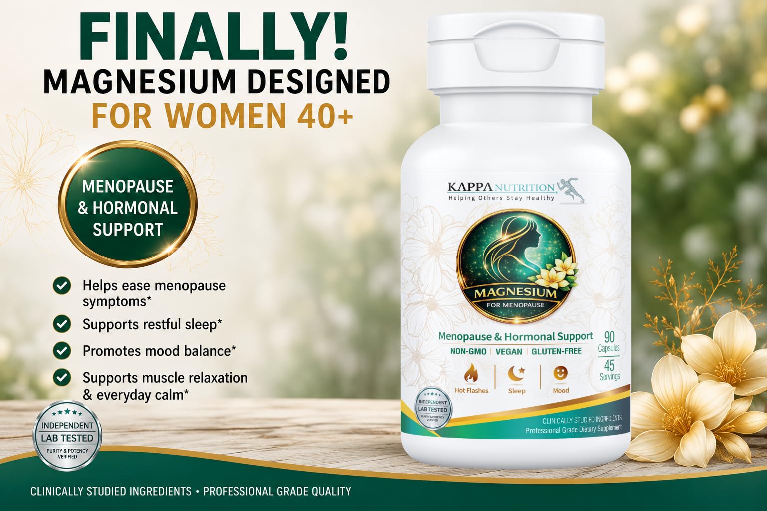 Kappa Nutrition® Magnesium for Menopause | Menopause & Hormonal Support for Women 40+ | Albion® Magnesium Biocomplex | Supports Calm, Sleep & Muscle Relaxation | Vegan | 90 Capsules (45 Servings) — Amazon image 2