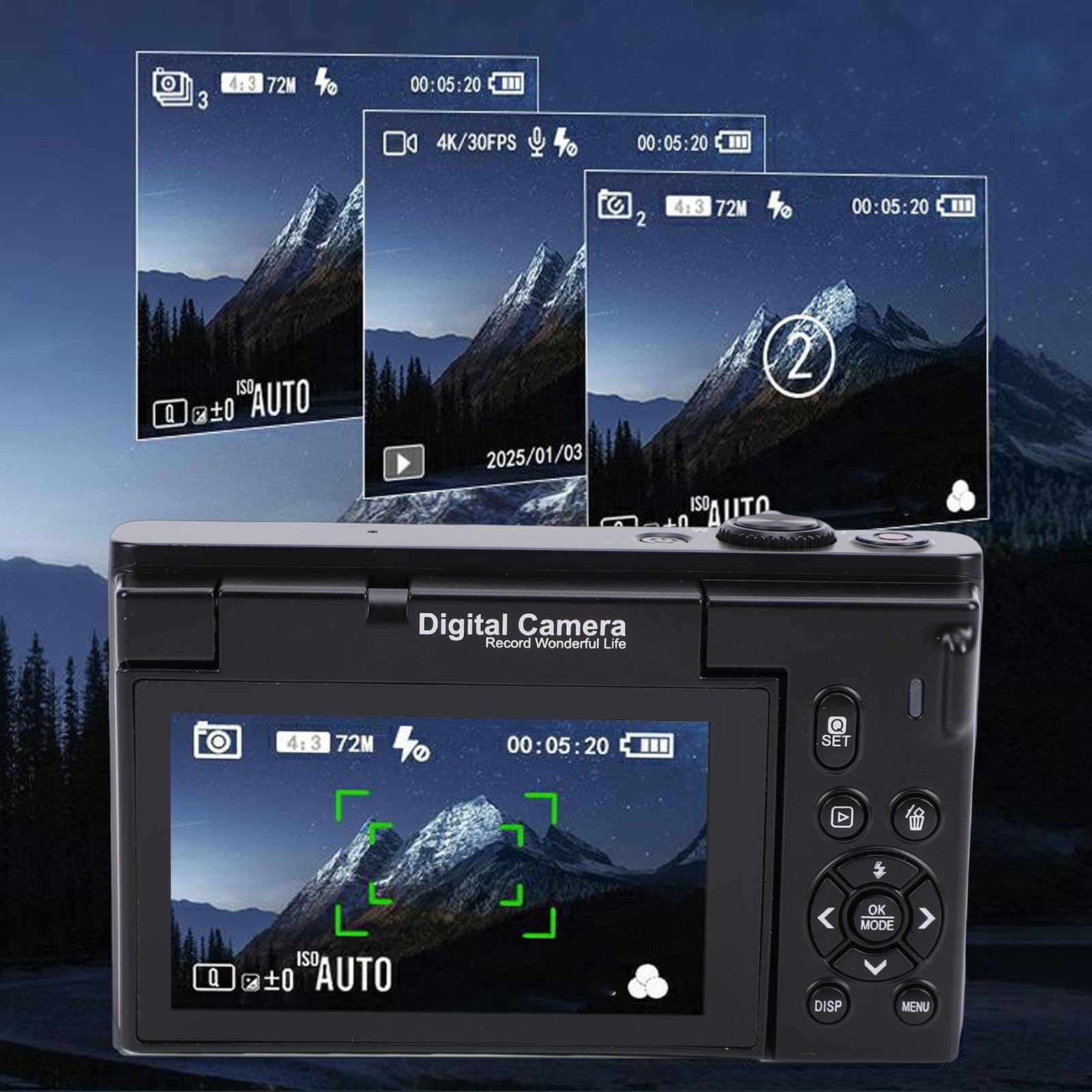 Sxhlseller Fotocamera Digitale 4K per Fotografia, Videocamera WiFi da 75 MP con Schermo Ribaltabile da 3,0 Pollici, Zoom 18x Autofocus WiFi Fotocamere da Viaggio Funzione di Abbellimento (Black)