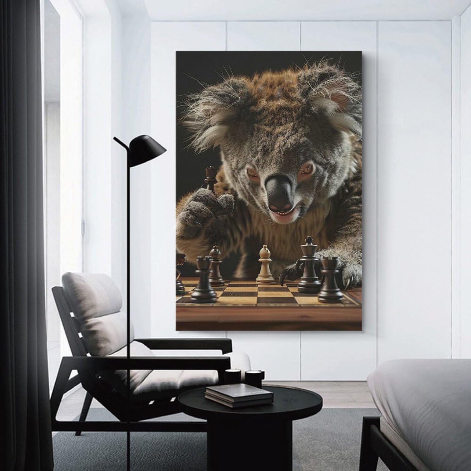 Junmoney Koala Chess Canvas Wall Decor 24x36inch(60x90cm), for Corridors, Hallways Or Apartment Entries, A Stylish Accent for Home Entrances