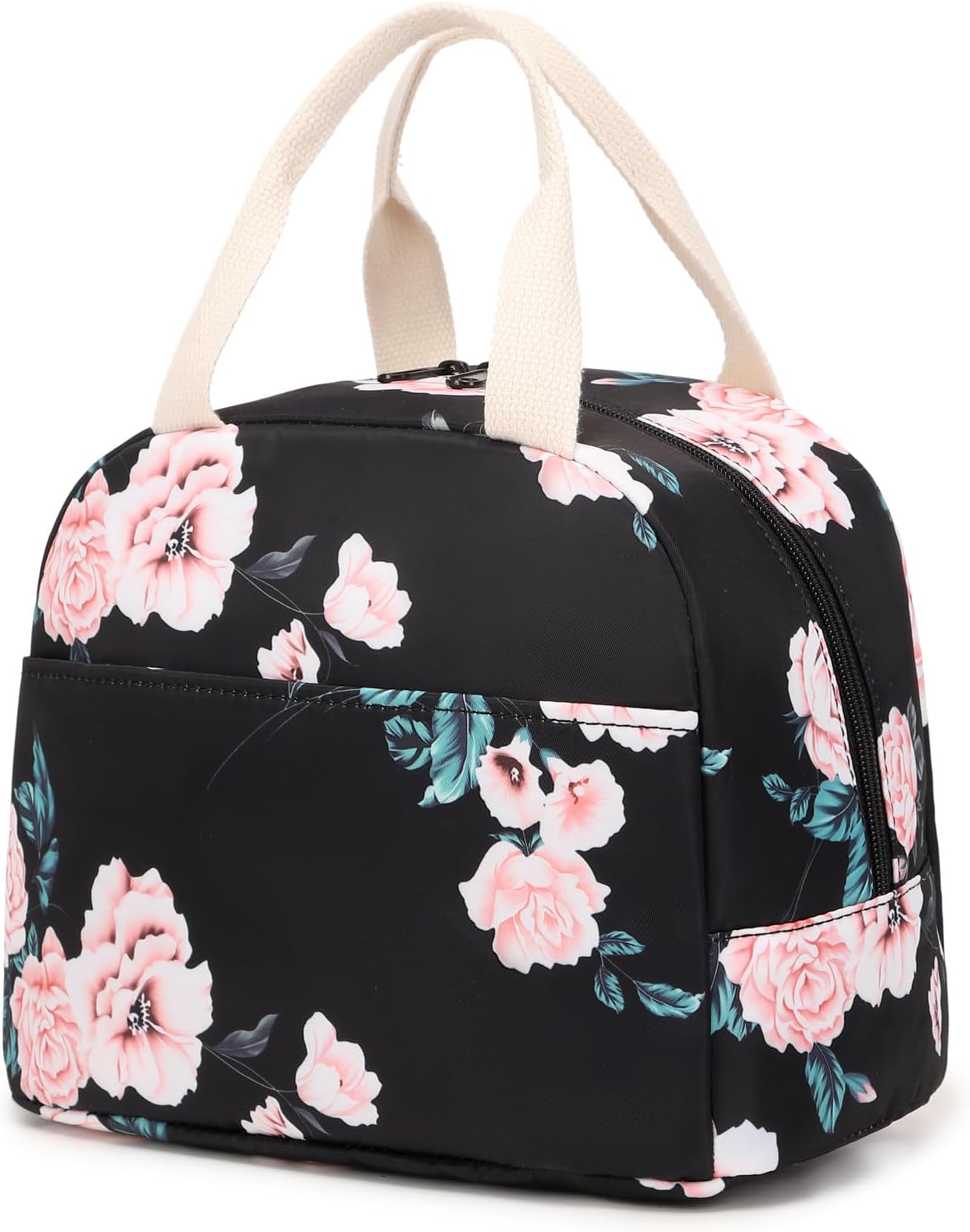 Floral Insulated Lunch Bag for Women Grils, Reusable Tote Lunch Box for Work School Picnic Travel