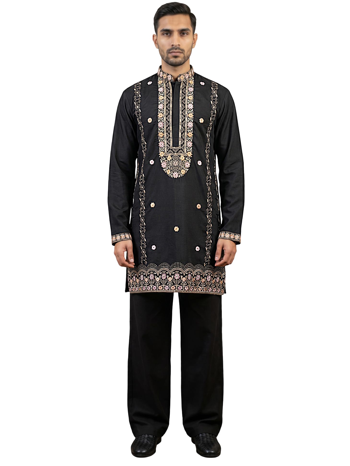 jompers Men's Cotton Blend Embroidered Kurta with Korean Pants-picture-34