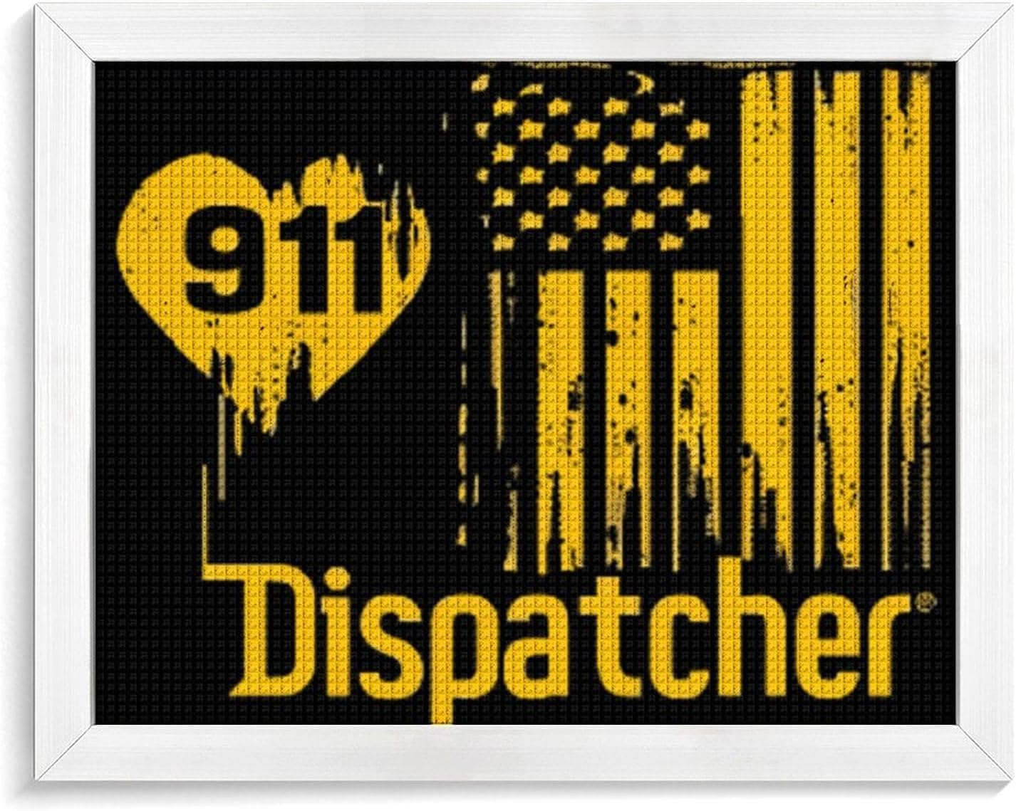 911 Dispatcher U.S Flag with Heart Printed Diamond 5D Painting Kits DIY Full Drill Crafts for Home Wall Decor 16x20 Inch White Wood 50 * 40cm