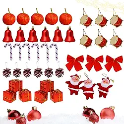 Kit 42 Enfeites Pendente Arvore Natal Decoração Importaço (VERMELHO)