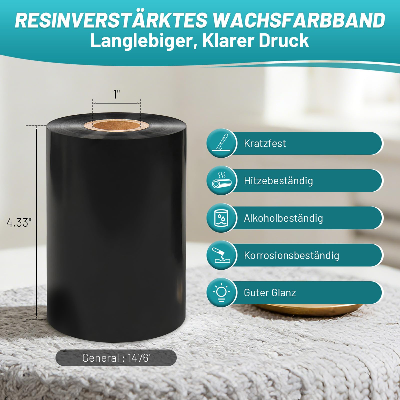 10 Rollen Harzverstärktes Wachsfarbband 110mm x 450m – 25mm-Kern Thermotransferband für Barcode-Etiketten, Außen-CSO, Kompatibel mit Zebra, Sato, Datamax, TSC, GoDex, Citizen