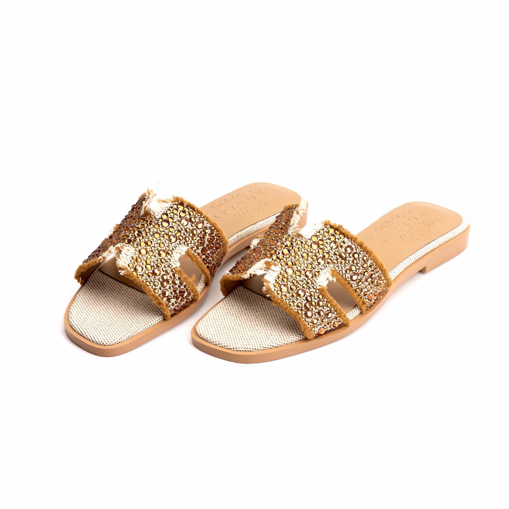 XOBZJH Evening Dress Shoes Rhinestone H-Band Black Flat Sandals for Women 2025,Designer Luxury Crystals Slides Sandals for Wedding Party Slippers