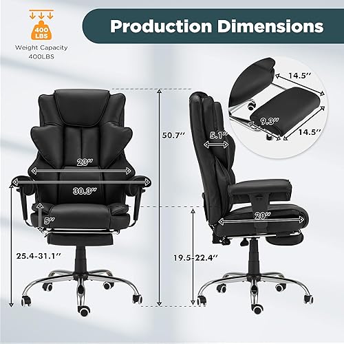 Miniatura 3 de HOMREST Silla de oficina ejecutiva ergonómica con vibración de 6 puntos y calor, silla de gestión reclinable con reposapiés y reposabrazos