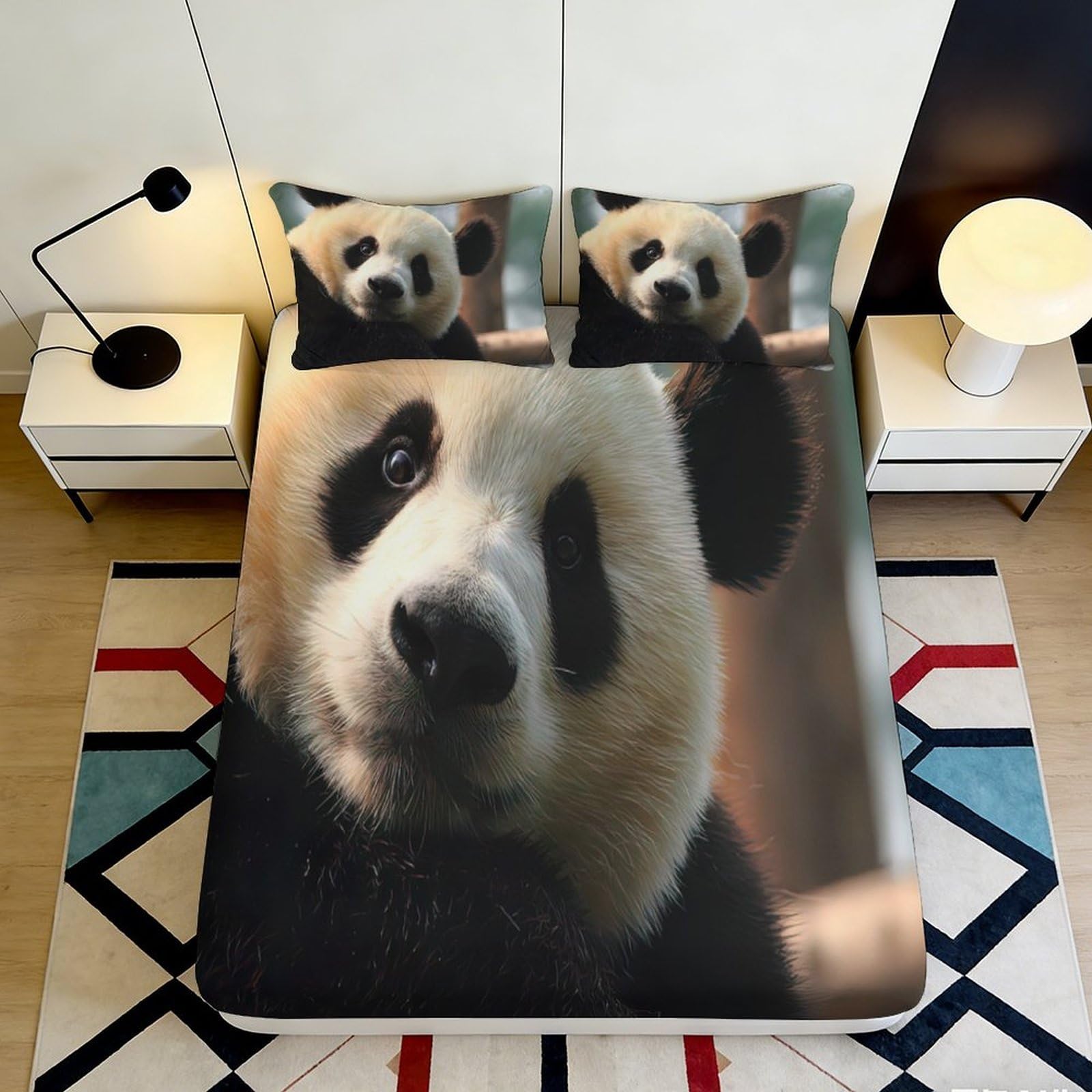 3D Printed Giant Panda Fitted Sheet Microfiber Soft Non-Slip Animal Pattern Mattress Cover for Bedroom Dorm Decor 140x200x25cm