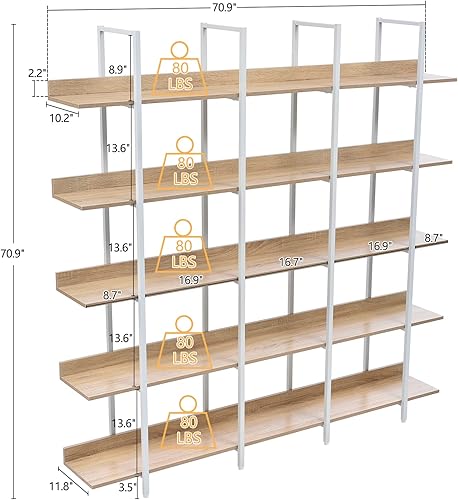 Miniatura 8 de KIVENJAJA Estantería triple ancha de 5 niveles estantería industrial con marco de metal estantes altos de almacenamiento abiertos para dormitorio