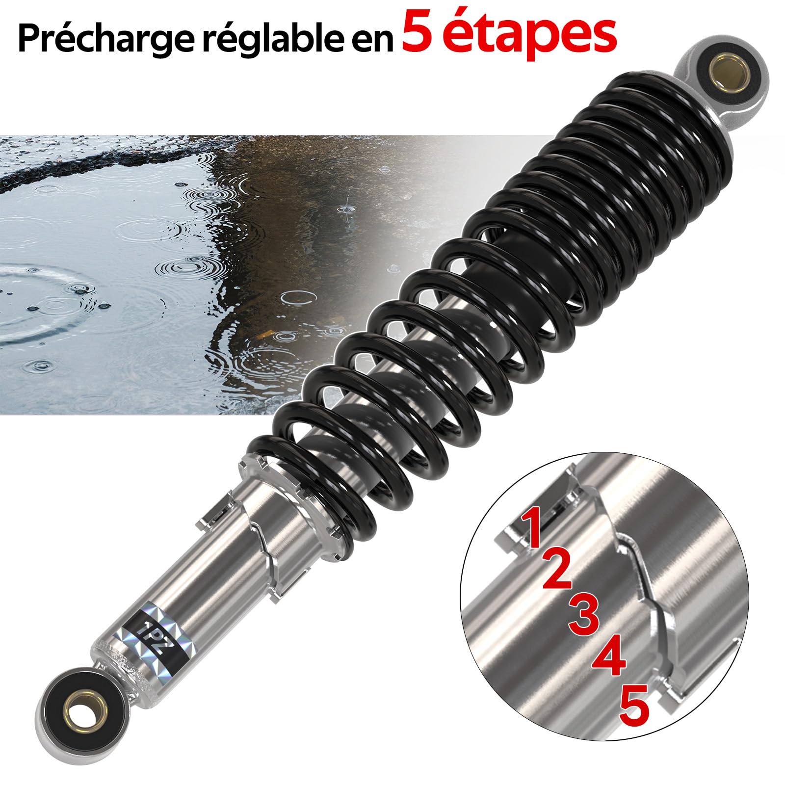 1PZ FH8-33M 2 pcs 330mm Amortisseurs de suspension arrière 13 pouces de précharge 5 niveaux réglages remplacement pour Honda Super Cub 50 70 90 110 Petit Cub ATV Quad Dirt Bike ATV Dirt Bike Moto