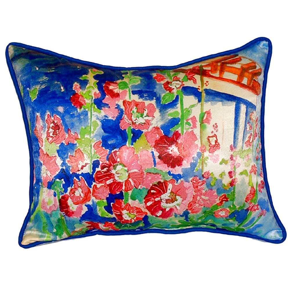 Betsy Drake SN375 Hollyhocks Small Indoor/Outdoor Pillow, 11" x14"