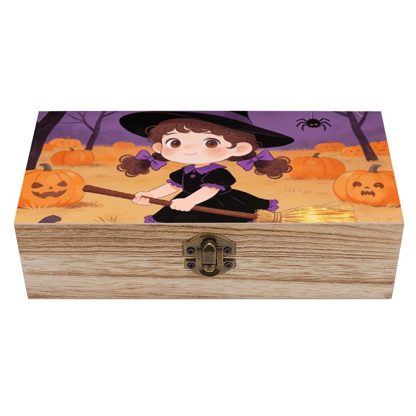 LZQPOEAS Halloween Wooden Storage Box Small Decorative Box with Hinged Lid Handmade Elegant Keepsake Storage Box for Jewelry, Photos, Trinkets, Letter Gifts, Small Heirlooms