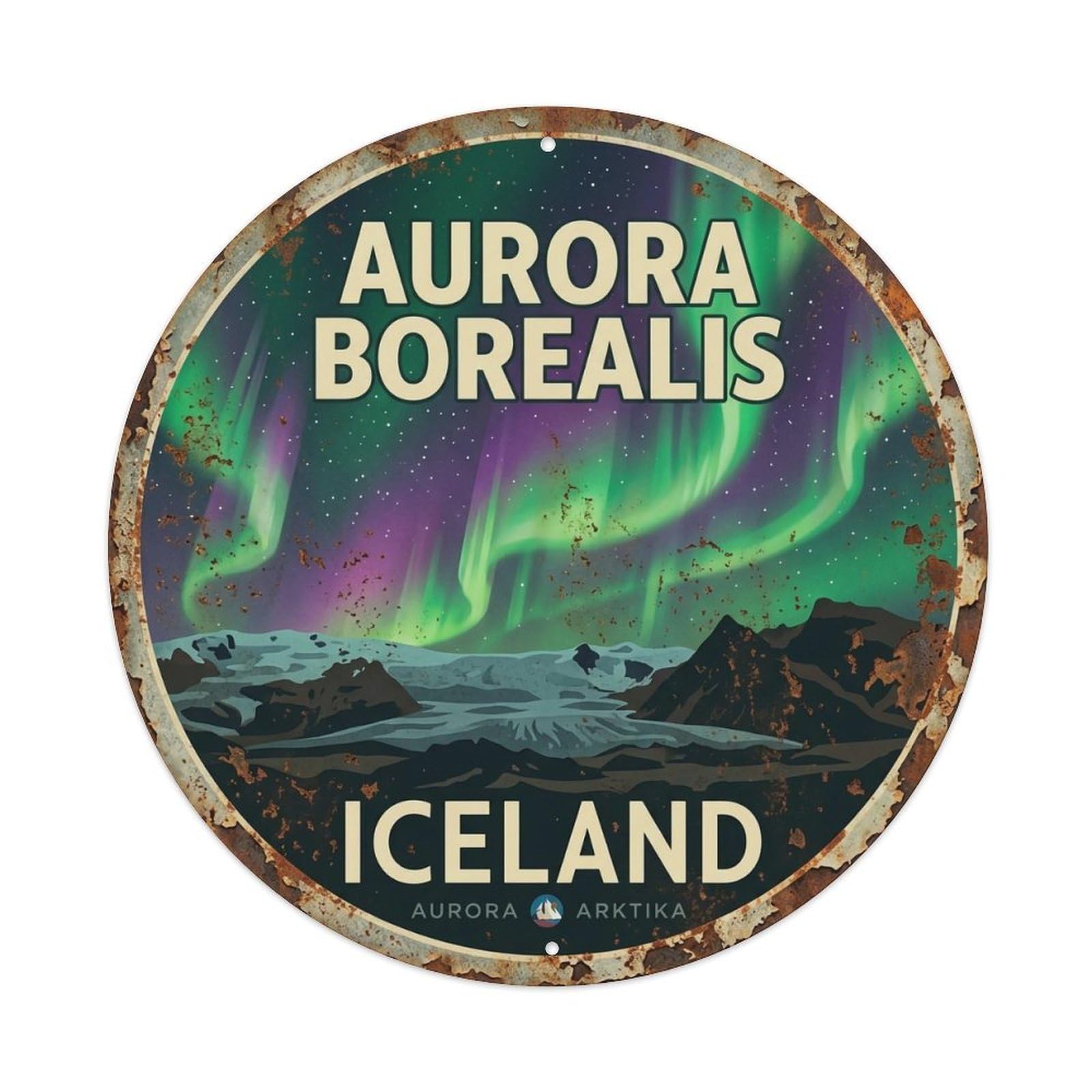 Vintage Travel Aurora Iceland Borealis Metal Tin Sign