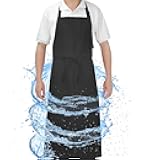 SHEOMERN 3-Layer Waterproof Apron - Pocket-Free Hygienic Design for Dishwashing & Dog Grooming - Lightweight Durable Protection for messy Kitchen Cooking, Baking, for Men & Women (1 Pack,Black)