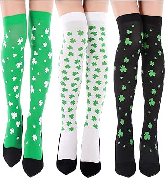 Chaussettes Hautes St. Patrick's Day - Gris Et Vert à Motifs Argyle - Femme - Taille 4-10 - Avec étiquettes
