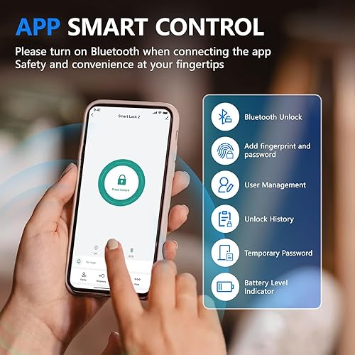 Miniatura 3 de Cerradura inteligente de puerta de huella dactilar, tarjeta IC, aplicación móvil, cerradura de puerta de entrada sin llave, para hogar, hotel,