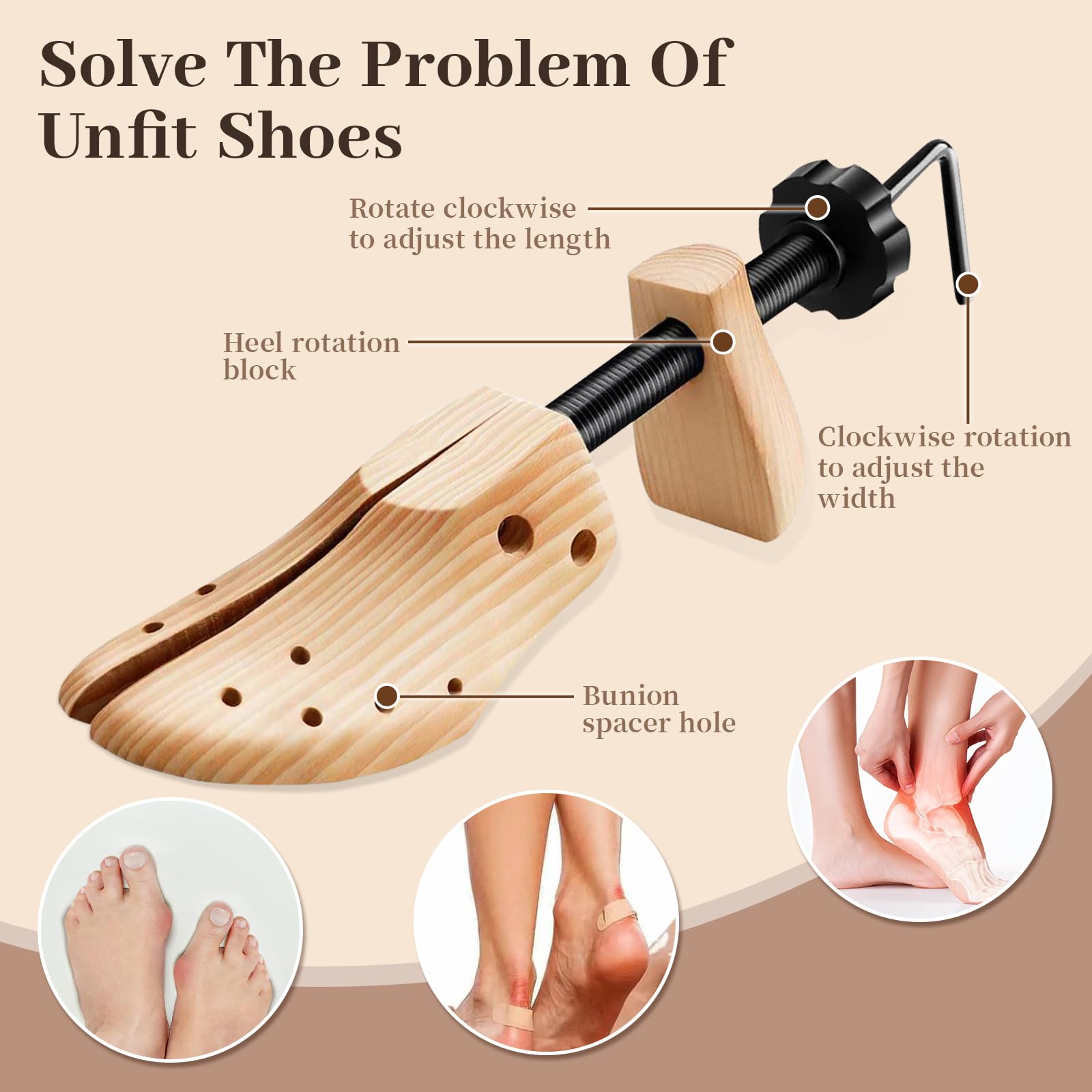 Demarzily 2 Way Shoe Stretcher Wooden Shoe Stretcher for Men & Women Adjustable in Length and Width,Wood Shoe Shaper Expander