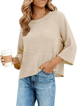 Womens Oversized Tops Batwing 3/4 Sleeve T Shirts Summer Casual Loose Fit