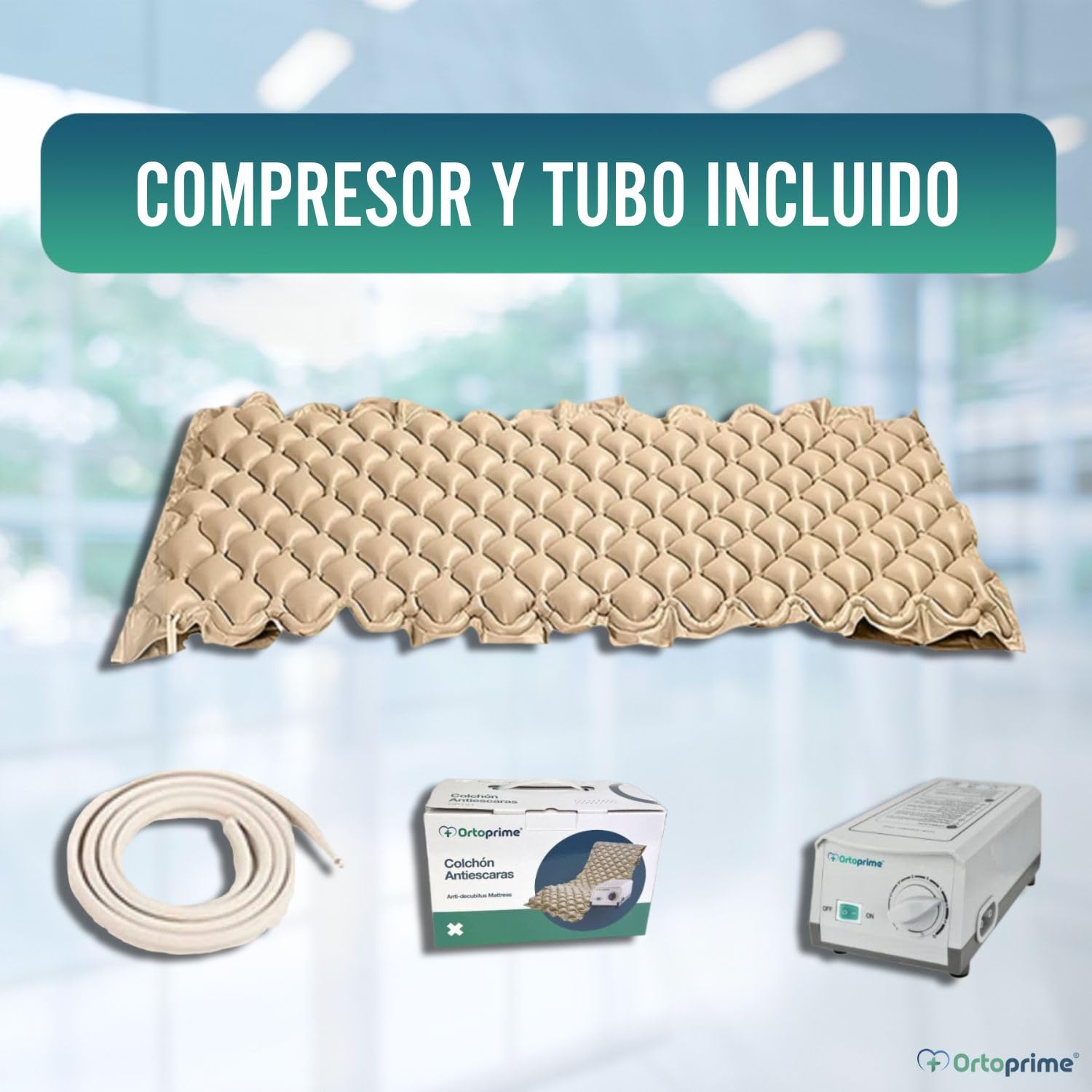 OrtoPrime Colchón Antiescaras Celdas Aire Alternante con Compresor Silence Confort Incluido - Colchones Antiescara - Colchón Anti úlceras escaras para Cama - colchon para Escaras 200x90x7cm