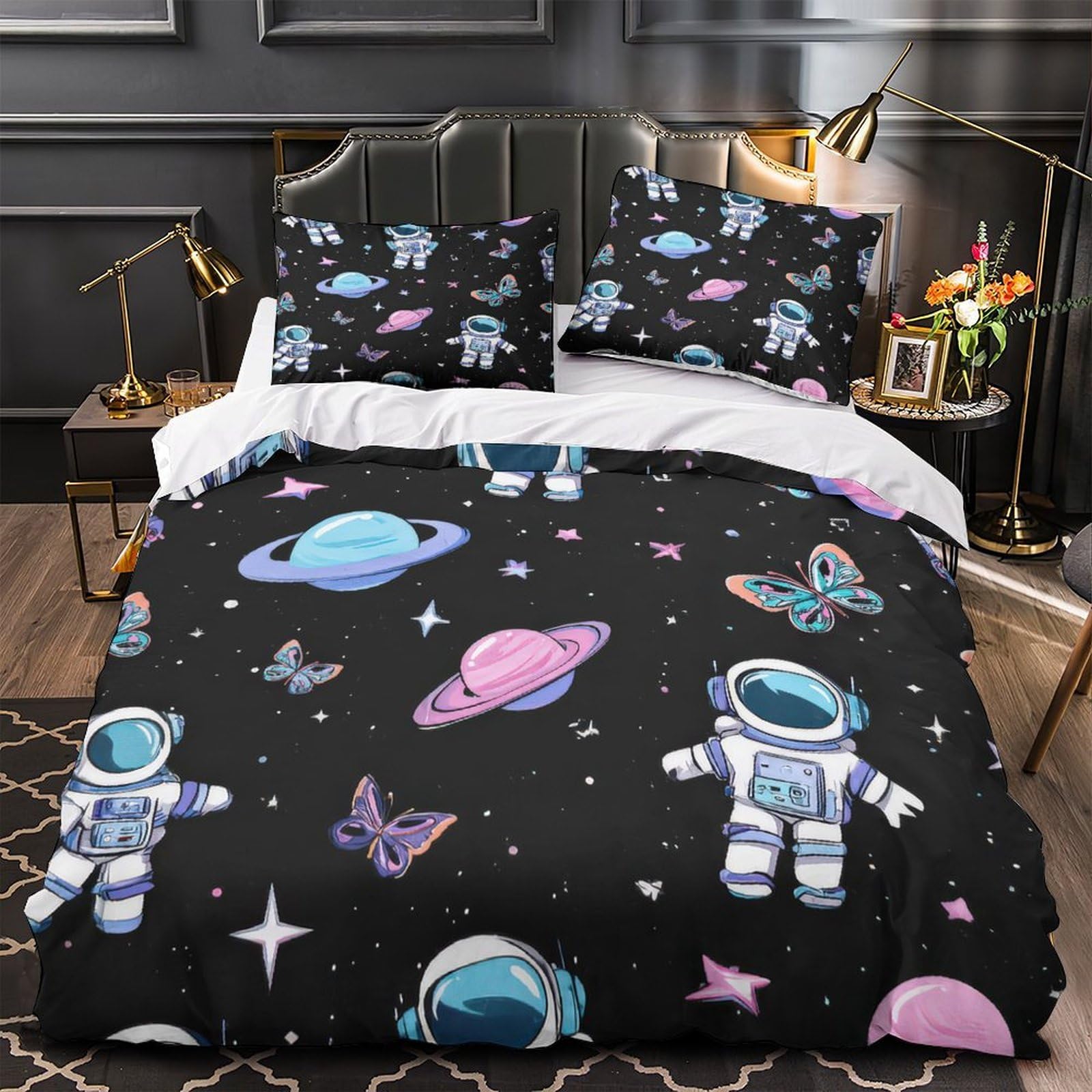 Parure de lit astronaute anti-acarien housse de couette douce pour lit enfant