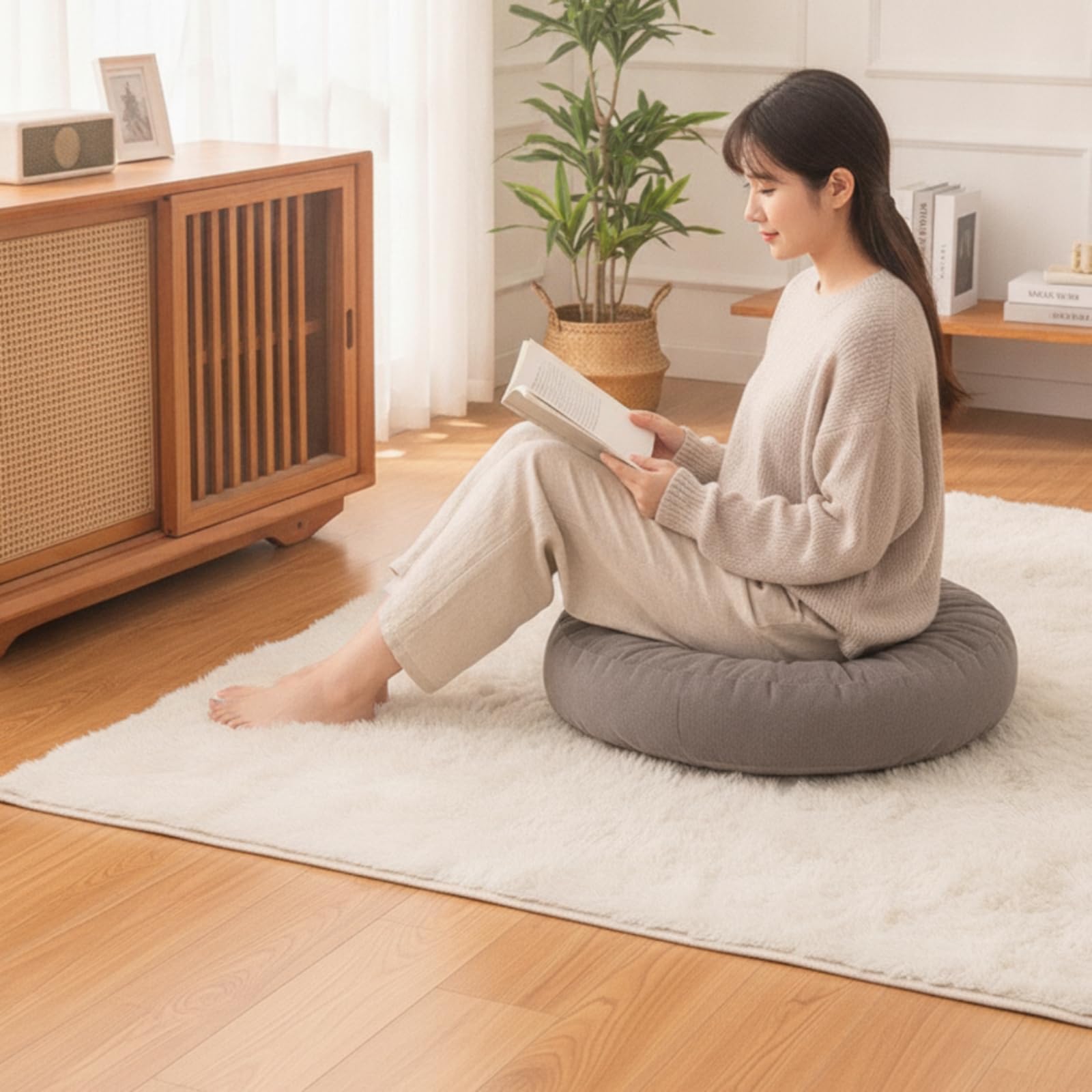 Cojín Tatami Cómodo Cojín Suelo Chenilla Flexible para Meditación, Amarillo Niebla, Diámetro 45 45cm No Desmontable