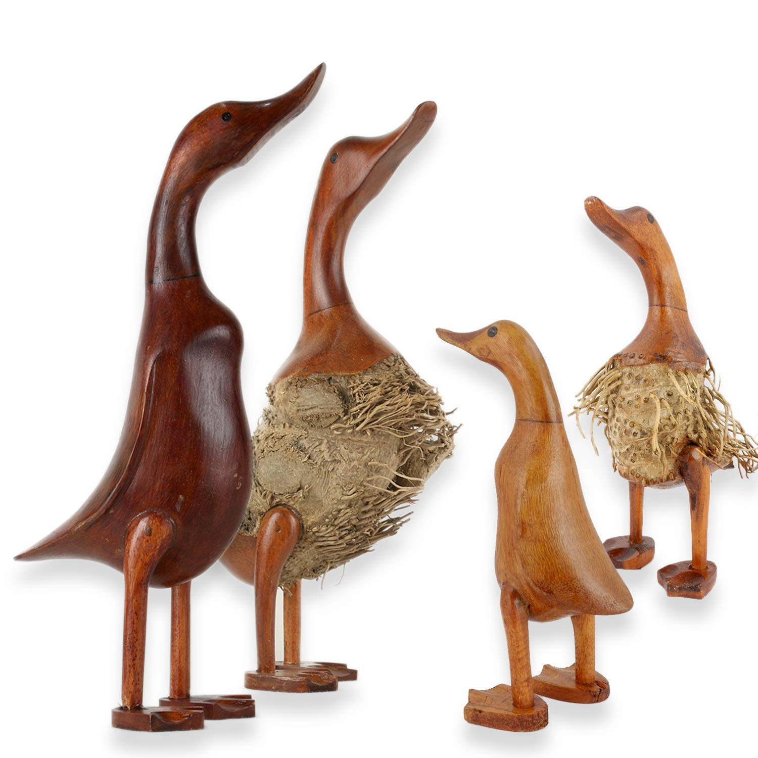 ART-CRAFT 4X Holz Ente Lauf Ente aus Bambuswurzel und Teak-H