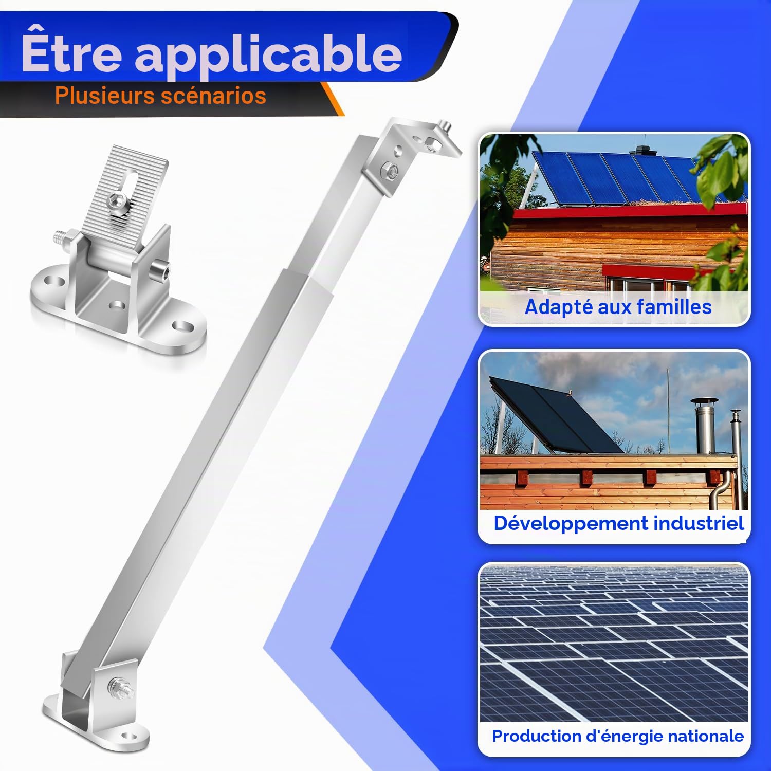 Eulenke Lot de 4 paires de supports de panneau solaire, pour centrale de balcon, toit plat, angle réglable de 0 à 60 °, support pour panneau solaire, PV, photovoltaïque, fixation de panneau solaire