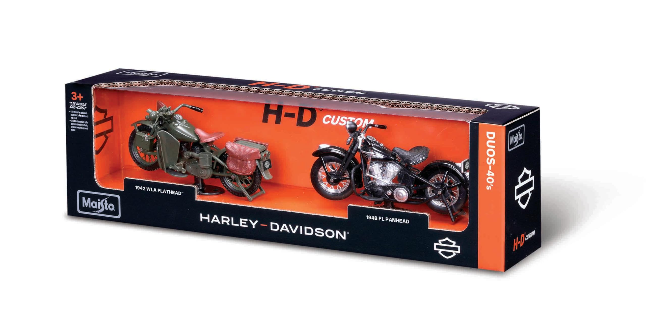 1:18 Scale Harley Davidson Duos - 40s Series '42 Flat Head and '48 Panhead Diecast Motorc…