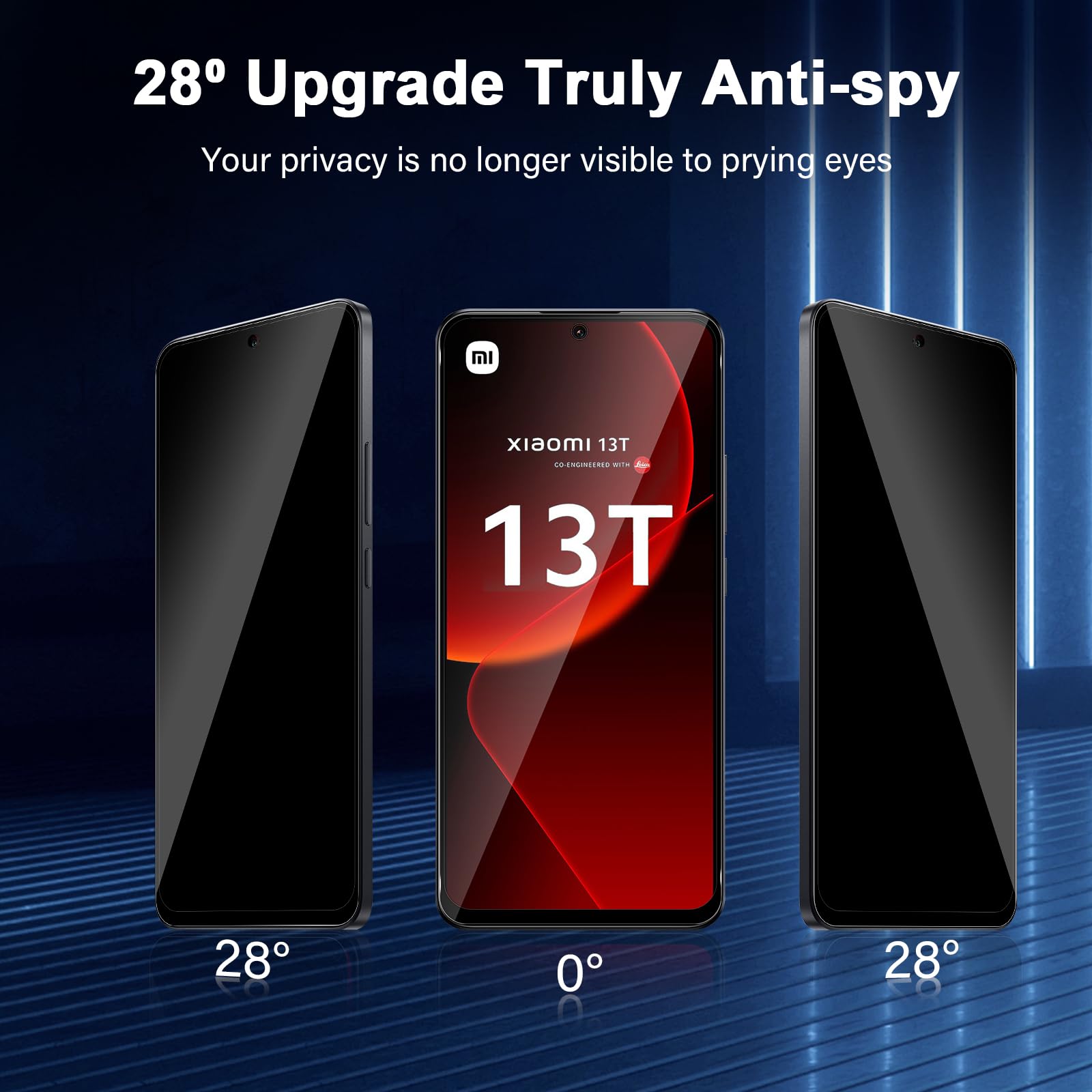 2 Stück Sichtschutz Panzerglas Für Xiaomi Mi 13T/13T Pro – 9H Härte, Anti-Spy, Schwarzer Rand