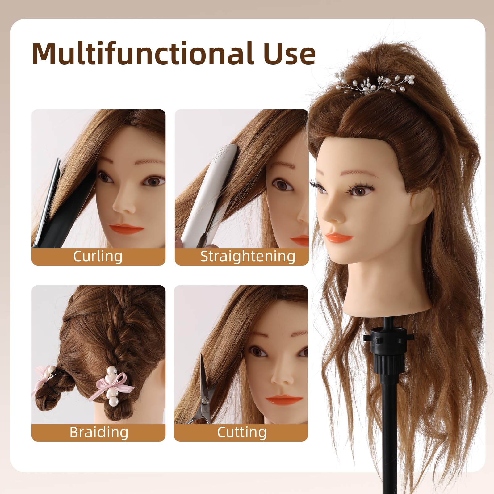 Testina Parrucchiere 80% Veri Capelli con Morsetto + Accessori