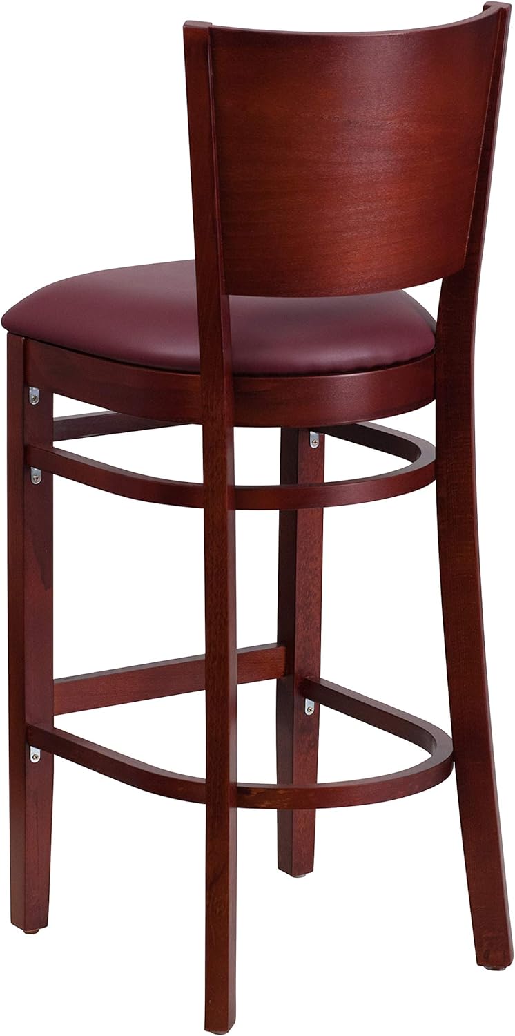 Walnut Solid Back Wooden Barstool with Footrest